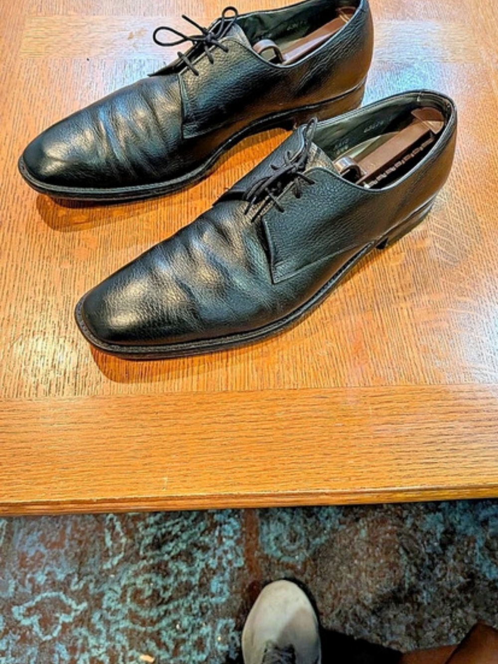 Vintage Nettleton Men's Black Pebble Grain Leather Derby Oxfords US 12 B